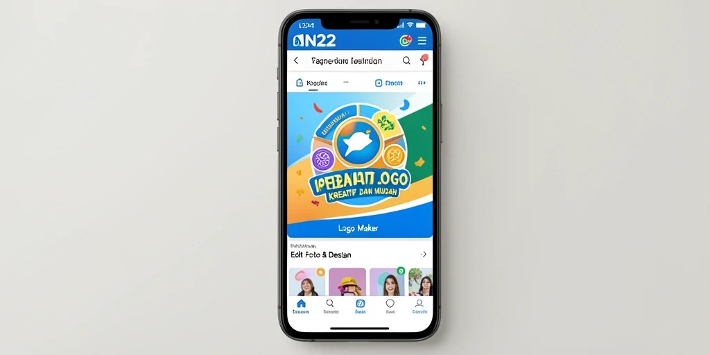Tampilan antarmuka aplikasi IN22 yang intuitif untuk desain logo.