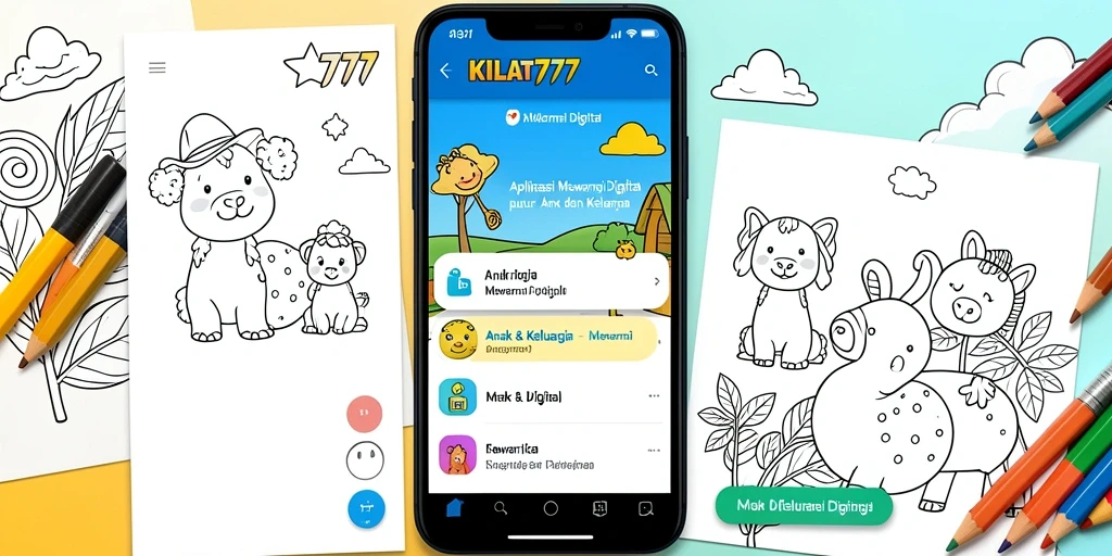 Antarmuka Mewarnai Digital KILAT777 yang ceria dan menarik.