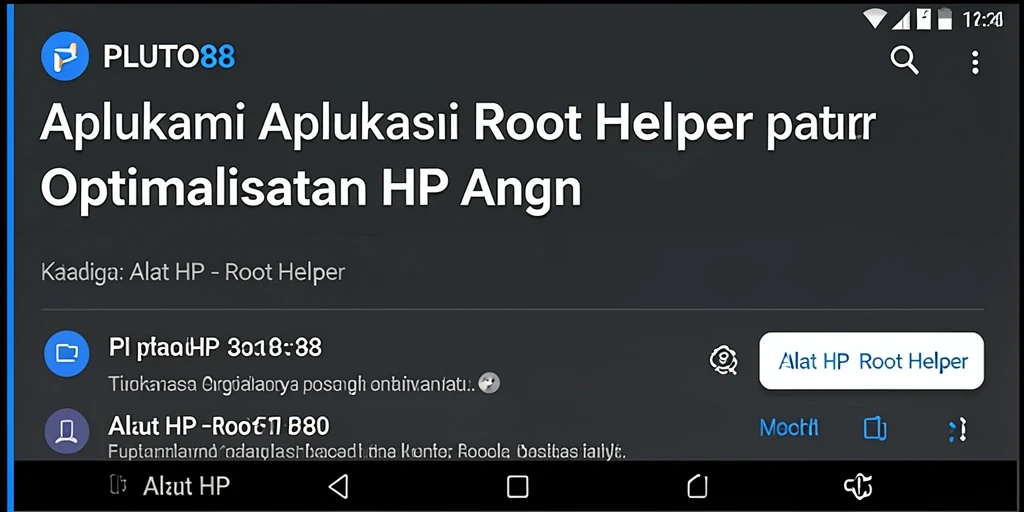 Antarmuka PLUTO88 menampilkan fitur Root Helper yang user-friendly.
