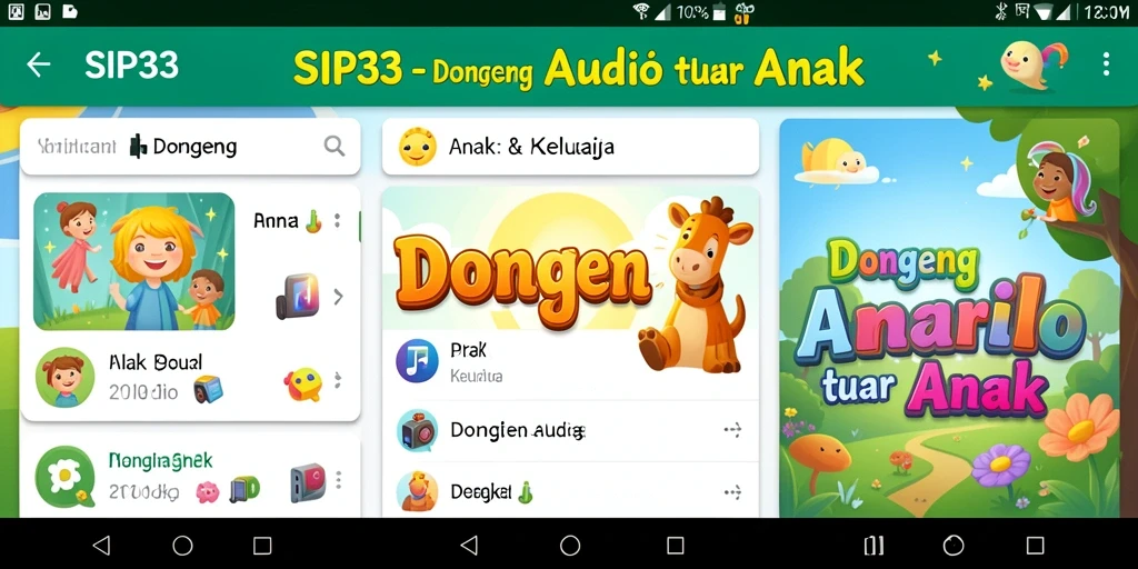 Tampilan antarmuka aplikasi Dongeng Audio SIP33 yang menarik